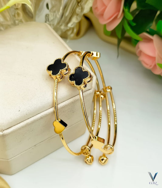 Elegant Clover &amp; Heart Charm Bangles – Pair of 2 | Skylar Jewellery