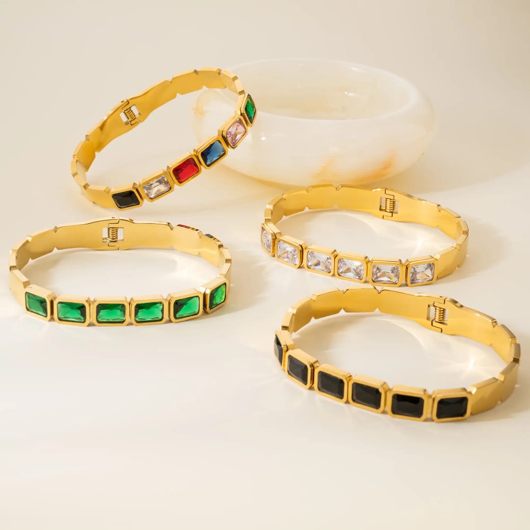 Gold-Plated Multicolor Gemstone Bangles