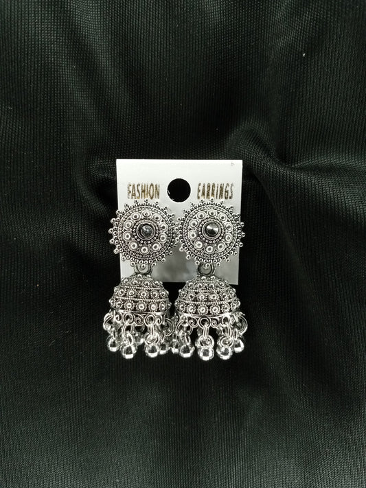 Antique Silver-Plated Jhumka Earrings – Traditional  Elegant