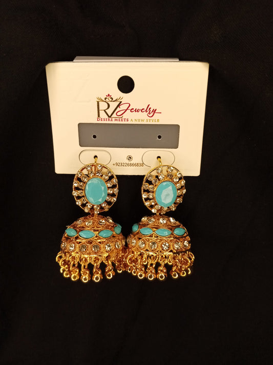 Turquoise Royal Jhumka Earrings